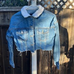 Cropped Denim Jacket with Fur